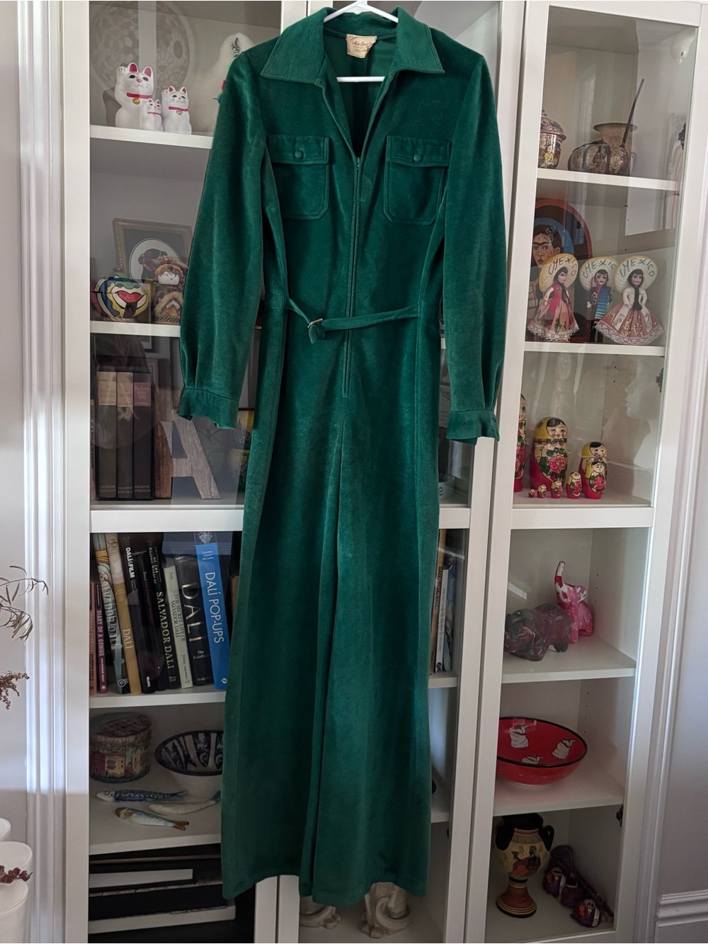 Vintage Deep Green Velvet/Terry Jumpsuit with Belt S/M